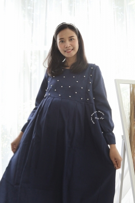 Mutiara Gamis Ibu Hamil Menyusui Muslim Manik Dada - GMS 262 Biru